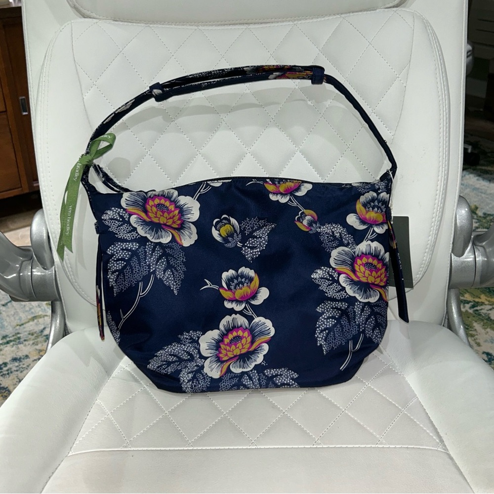 NEW $125 Vera Bradley Astoria shoulder bag purse Seurat Floral navy blue nylon